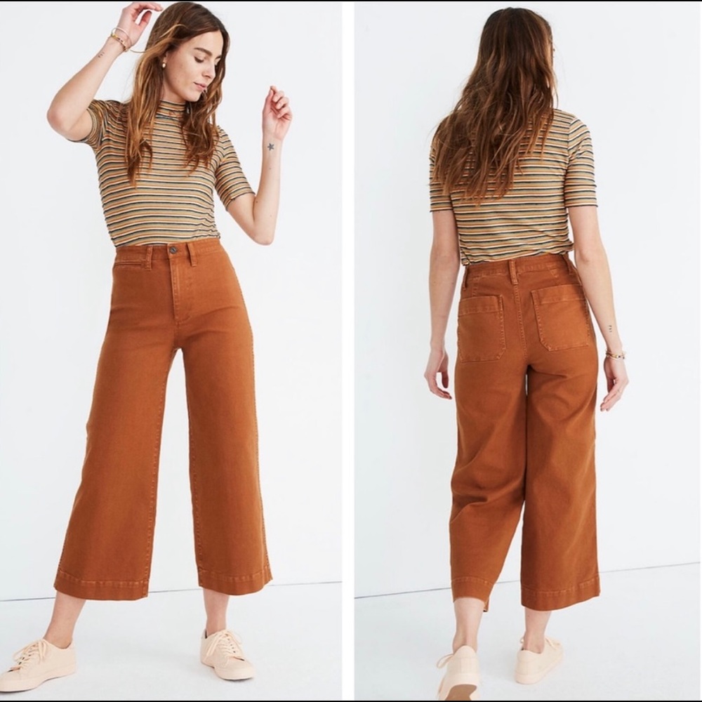 Madewell Emmett Wide Leg Crop Pants in Warm Coffee.
